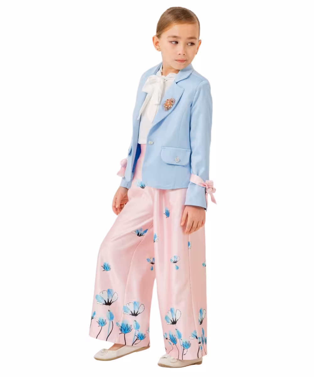 RAMAJ COLLECTION PRODUCT IMAGE (1) Sky Blue Tailored Blazer Set Floral Palazzo Edition - Image 1